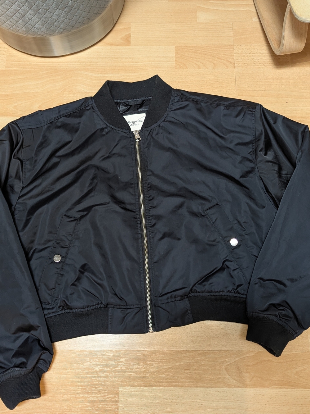 Abercrombie And Fitch Matte Black Cropped Bomber Jacket